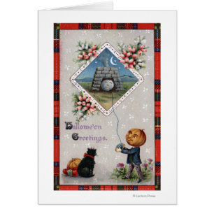 Kürbis-Hauptfliegen ein Drachen in einem Kamin