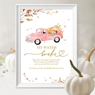 Kürbis Herbst Baby Shower Mein Wasser Ist Geplatzt Poster