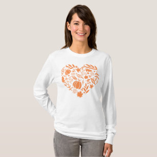 Kürbis Herbst Blätter Florales Herz Herbst T-Shirt