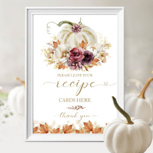 Kürbis-Herbst-Brautparty-Rezeptkarte-Schild Poster