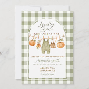 Kürbis Herbst Gingham lokal angebaute Babyparty Einladung