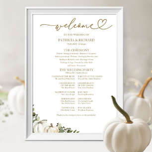 Kürbis-Herbst-Hochzeitsprogramm-Schild mit Grünpfl Poster