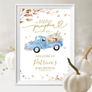 Kürbis-Herbst-Junge-Baby-Shower-Willkommensschild Poster