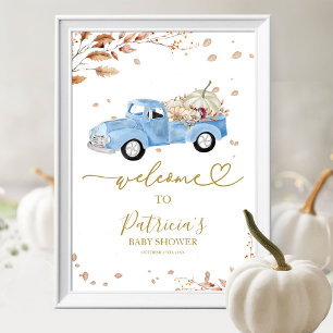 Kürbis-Herbst-Junge-Baby-Shower-Willkommensschild  Poster