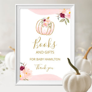 Kürbis-Herbst-Mädchen-Baby-Shower-Bücher-und-Gesch Poster