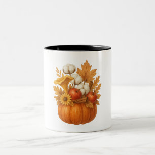Kürbis-Herbstkomposition Wasserfarbe Kaffeetasse