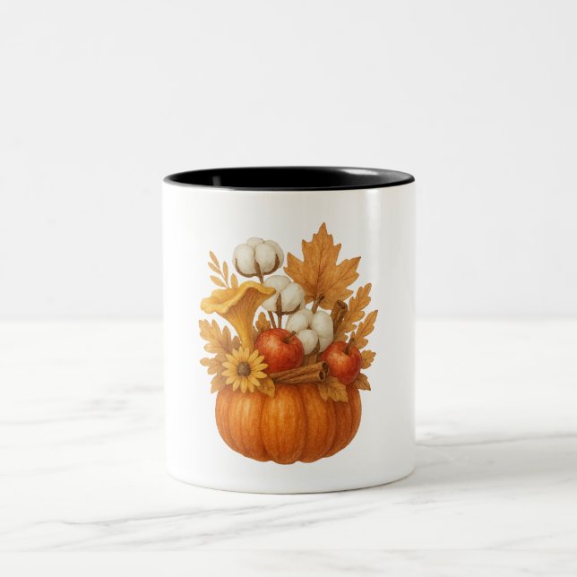 Kürbis-Herbstkomposition Wasserfarbe Kaffeetasse (Mittel)