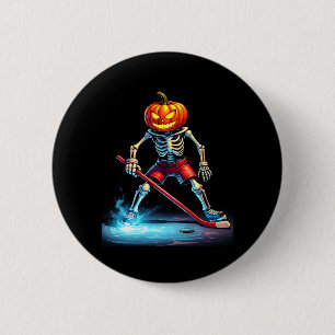 Kürbis-Hockey-Skelett-Eishockey-Halloween Button