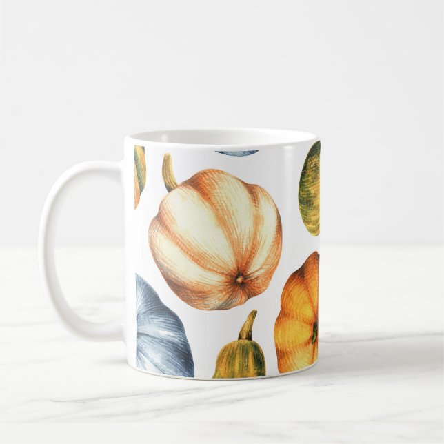 Kürbis Illustration: Nahtloses Wasserfarbmuster Kaffeetasse (Links)