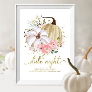 Kürbis im rosa Blumenmuster Herbst-Datum-Nacht-Gla Poster