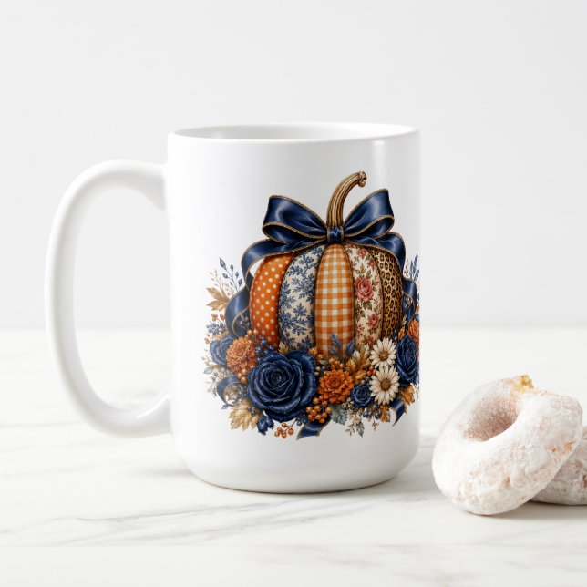 Kürbis in Marineblau Kaffeetasse (Mit Donut)