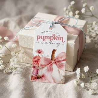 Kürbis ist auf dem Weg Pinker Kürbis-Baby-Party Geschenkanhänger