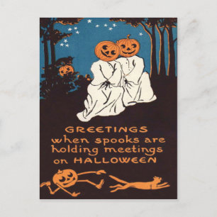 Kürbis Jack O' Lantern Geist Schwarze Katze Baum Postkarte
