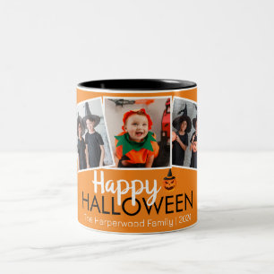 Kürbis Jack-o-Lantern Halloween Familie 3 Foto Zweifarbige Tasse