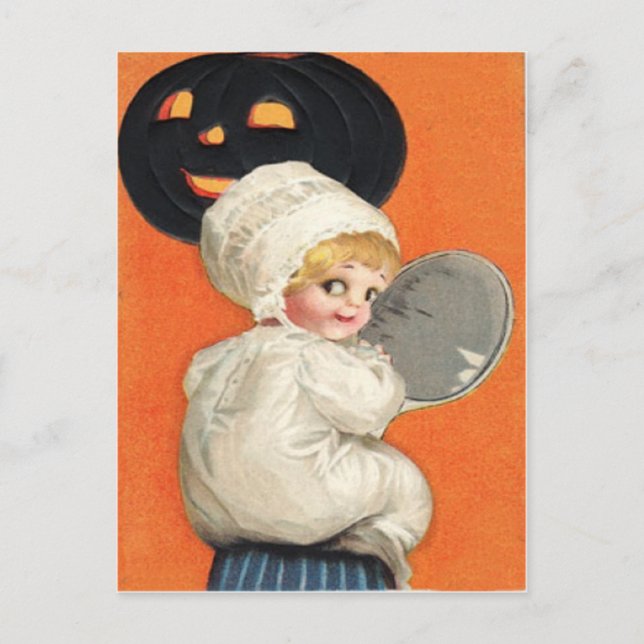 Kürbis Jack O Lantern Mädchen Postkarte (Vorderseite)