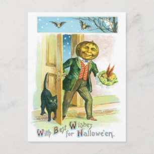 Kürbis Jack O Lantern Schwarze Katze Fledermaus Postkarte