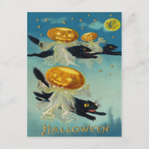 Kürbis Jack O Lantern Schwarze Katze Hexe Postkarte