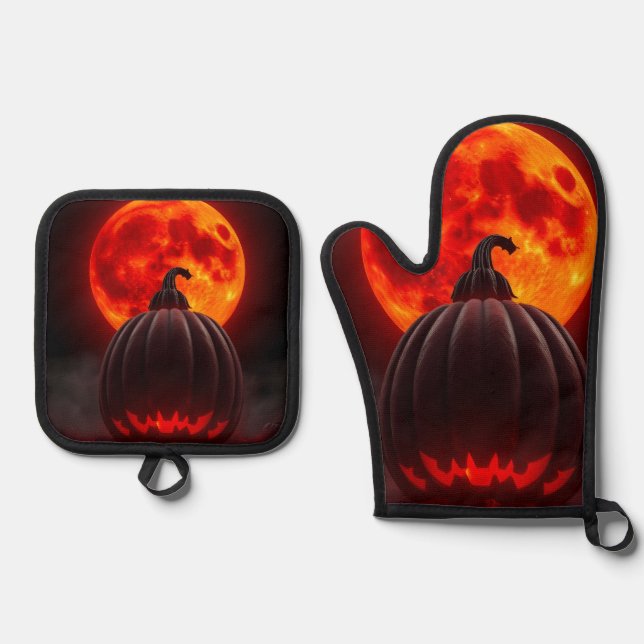 Kürbis-Kaiser-Eclipse-Halloween-Mitt-Set Ofenhandschuh & Topflappen-Set (Vorderseite)