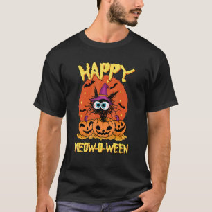 Kürbis Katze Mond Glücklich Miauen O Ween Hallowee T-Shirt