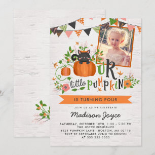 Kürbis-Katze - Oktober-Kindergeburtstag-Party-Foto Einladung