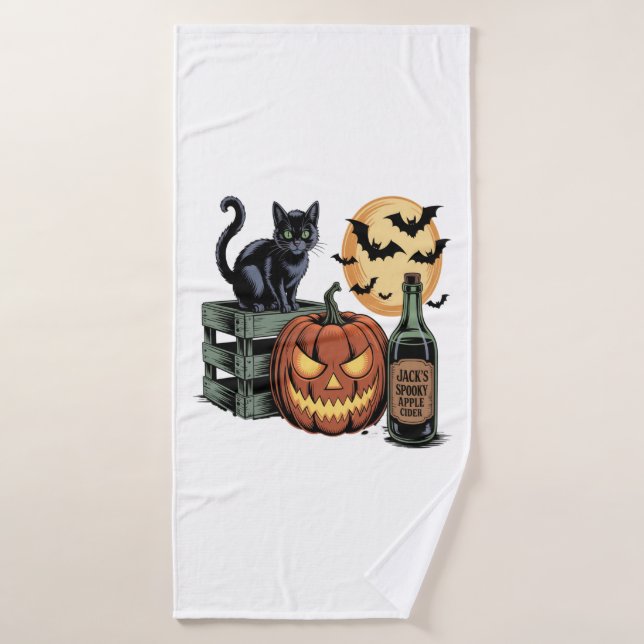 Kürbis Katzen Bier Halloween Badehandtuch (Badehandtuch)