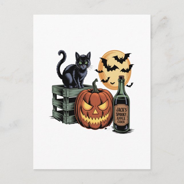 Kürbis Katzen Bier Halloween Postkarte (Vorderseite)