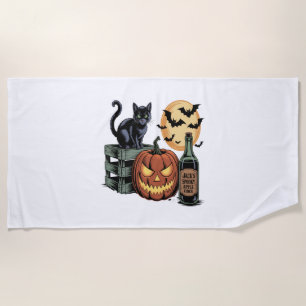 Kürbis Katzen Bier Halloween Strandtuch