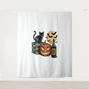 Kürbis Katzen Bier Halloween Wandteppich