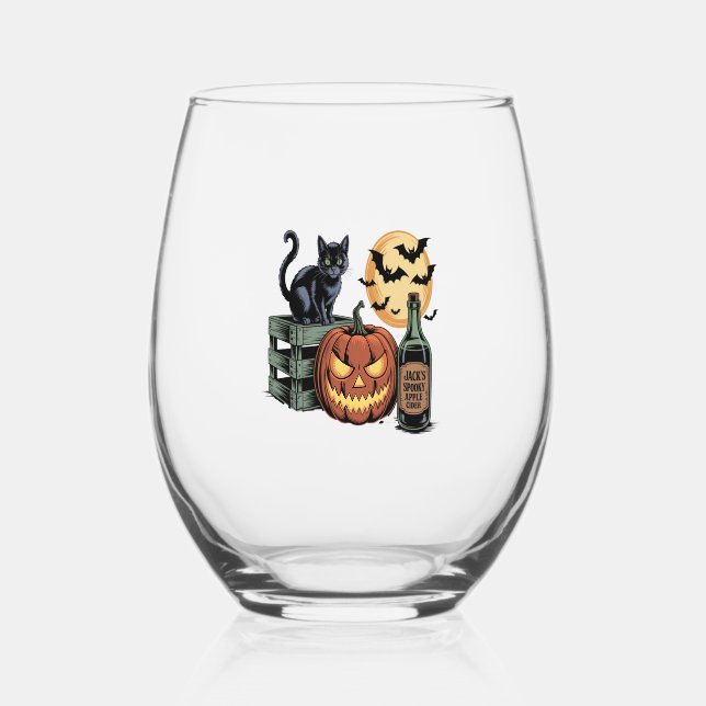 Kürbis-Katzen-Bier-Halloween Weinglas Ohne Stiel (Vorderseite)