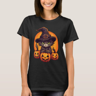Kürbis Katzen Halloween schwarze Katze Herren Kost T-Shirt