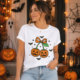 Kürbis-Kirschen-Schleife Halloween-Fledermäuse Gra T-Shirt