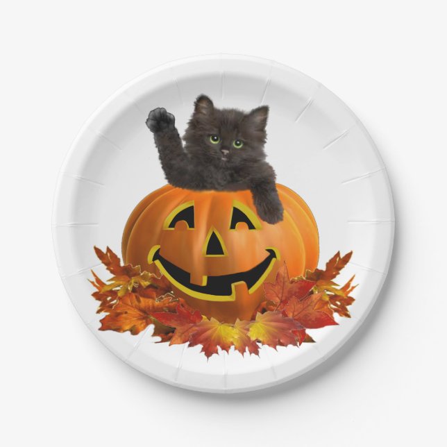 Kürbis Kitty Pappteller (Vorderseite)