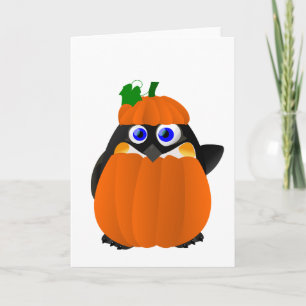 Kürbis-Kostüm-Halloween-Pinguin Karte