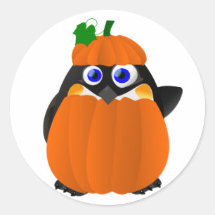 Kürbis-Kostüm-Halloween-Pinguin Runder Aufkleber
