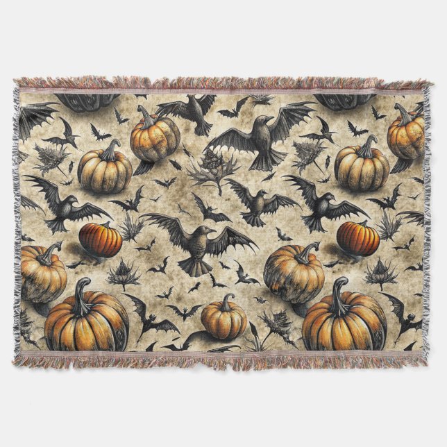 Kürbis, Krähen und Fledermäuse Halloween Muster (2 Decke (Vorderseite)