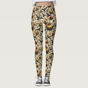 Kürbis, Krähen und Fledermäuse Halloween Muster (2 Leggings