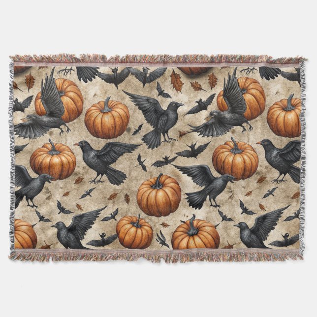 Kürbis, Krähen und Fledermausmuster Decke (Vorderseite)