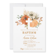 Kürbis-Kreuz-Herbst-Taufeinladung
