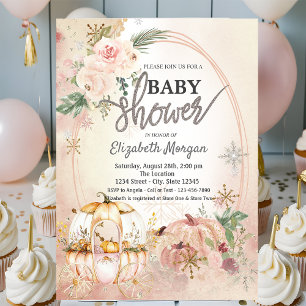 Kürbis-Kutsche Blumen Schneeflocken Babyparty Einladung