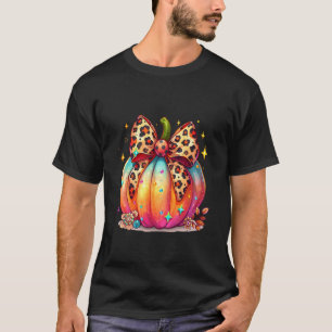 Kürbis Leopard Coquette Bogen Mädchen Frauen Hal T-Shirt