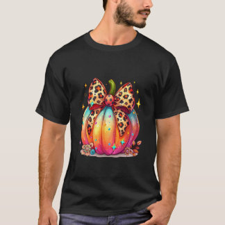 Kürbis Leopard Coquette Bogen Mädchen Frauen Hal T-Shirt