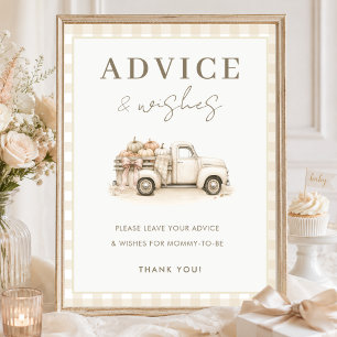 Kürbis-LKW Gingham Herbst-Baby-Shower-Ratschlag-Sc Poster