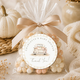 Kürbis-LKW Vintage Herbst-Baby-Shower Danke Runder Aufkleber