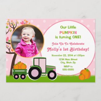 Kürbis-Mädchen-Geburtstags-Einladungs-12x18 Einladung