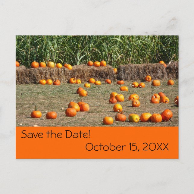Kürbis, Mais und Hay Herbst Save the Date Ankündigungspostkarte (Vorderseite)