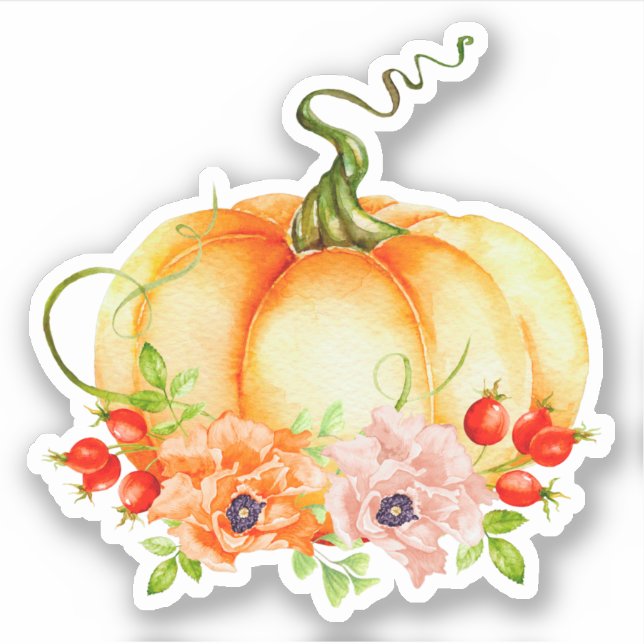 Kürbis mit Blume Aufkleber (Vorderseite)
