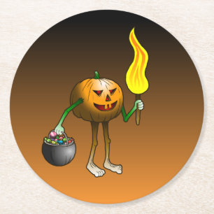 Kürbis mit Fackel-Untersetzer Runder Pappuntersetzer