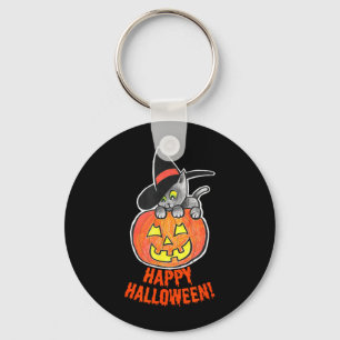 Kürbis mit Fratze und schwarze Katze Halloween Schlüsselanhänger