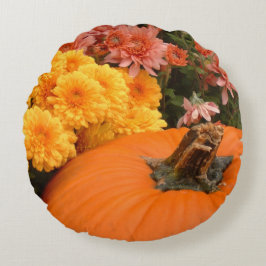 Kürbis mit Gelb- und Korallenmehl Rundes Kissen