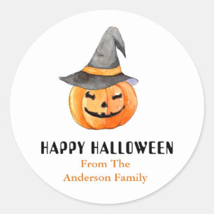 Kürbis mit Hexenhut Halloween Runder Aufkleber